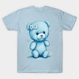 blue teddy bear around Flowers: Scattered Watercolor in Pastel Colors T-Shirt